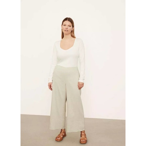 NWT Vince Crop Wide Leg Linen Blend Pants Light Dove Women's Plus Size 24W 24 - Picture 3 of 11